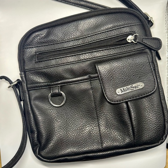 MultiSac Handbags - MultiSac Leather Crossbody Zip Black Adjustable Purse, Bag, Organize